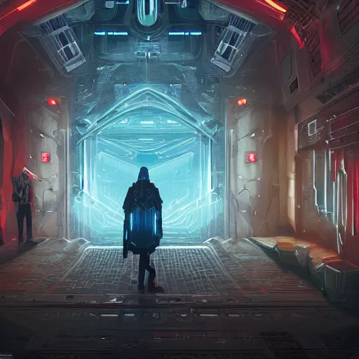 Image similar to the entrance to an impenetrable vault, elegant digital illustration by greg rutkowski, cyberpunk, android netrunner