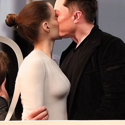 Prompt: Elon Musk kissing Natalie Portman