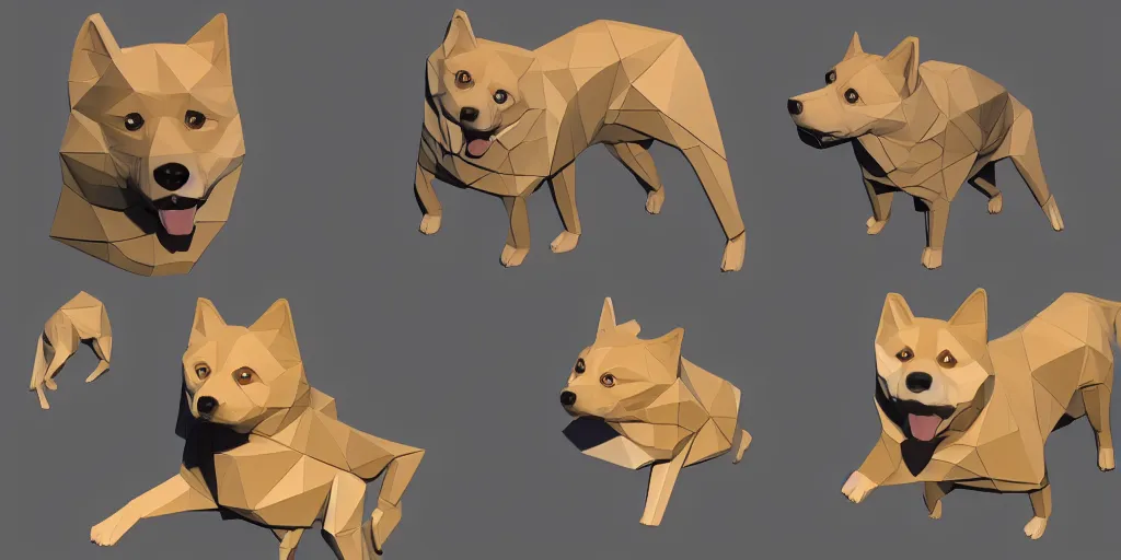 Image similar to concept art of low polygon 3 d render of swole doge vs cheems meme