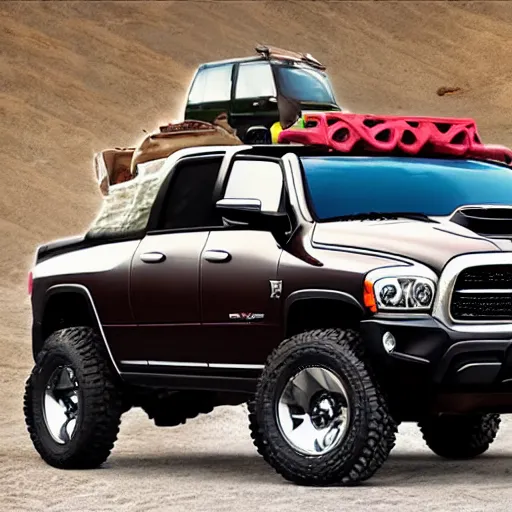 Prompt: try a dodge ram mixed with a hummer