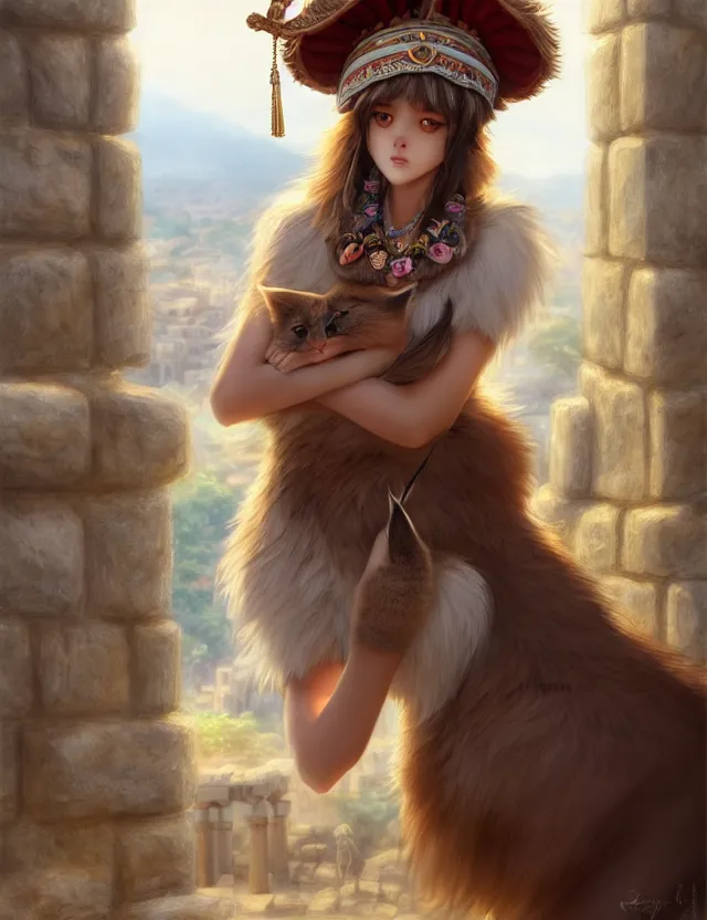 Prompt: cute fluffy caracal in a ancient greek city, wearing laurel chaplet hat on head | | cute, key visual, realistic shaded perfect face, fine details by stanley artgerm lau, wlop, rossdraws, james jean, andrei riabovitchev, marc simonetti, and sakimichan, trending on artstation