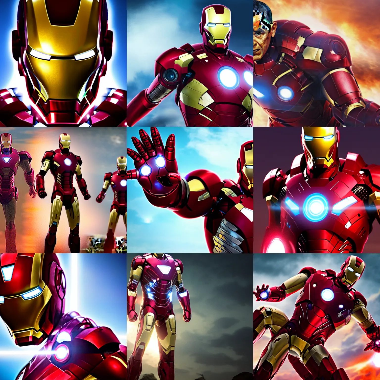 Prompt: Barrack Obama as Iron Man, 4K, cinematic lighting, epic scene