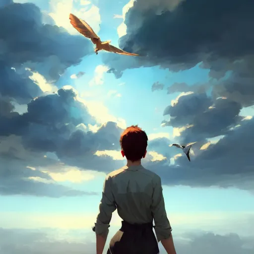 Prompt: milano bird flying. clouds. summer.. 4 k, concept art, by wlop, ilya kuvshinov, artgerm, krenz cushart, greg rutkowski, pixiv. cinematic dramatic atmosphere, sharp focus, volumetric lighting, cinematic lighting, studio quality