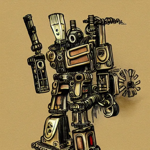 Prompt: drawing of steampunk mecha