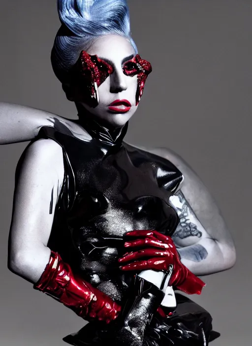 Image similar to lady gaga by nick knight, born this way, born this way album, black outfit, black lipstick, red weapon 8 k s 3 5, cooke anamorphic / i lenses, highly detailed, cinematic lighting