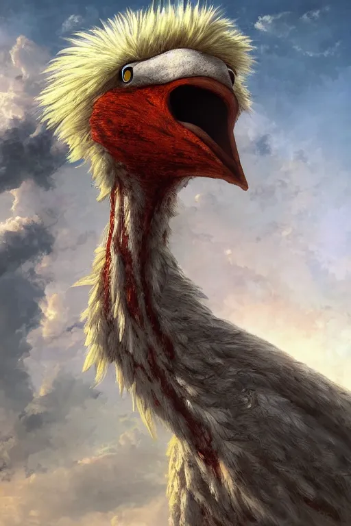 Prompt: bigbird as a Titan from Attack on Titan, oil on canvas, intricate, portrait, 8k highly professionally detailed, HDR, CGsociety