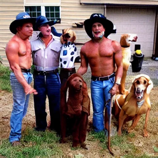 Prompt: the village people except they're dogs