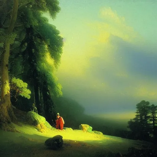 Image similar to aivazovsky's painting. forest landscape. oil on canvas, a masterpiece in the style of aivazovsky.