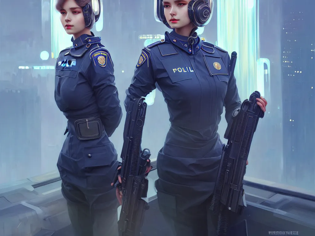 Image similar to portrait futuristic ukraine police uniform girl, at future neon light rooftop, ssci - fi and fantasy, intricate and very very beautiful and elegant, highly detailed, digital painting, artstation, concept art, smooth and sharp focus, illustration, art by tan zi and ayanamikodon and alphonse mucha and wlop