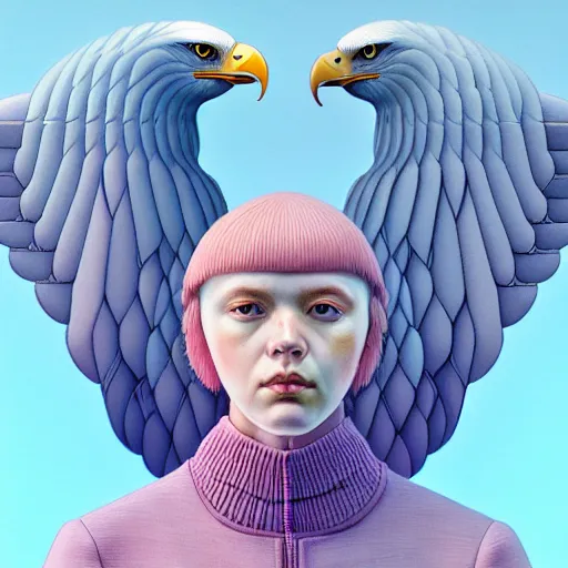 Image similar to eagle android:: by Martine Johanna and Simon Stålenhag and Chie Yoshii :: dynamic, particulate, pastel colors, intricate, elegant, highly detailed, centered, artstation, smooth, sharp focus, octane render, 3d