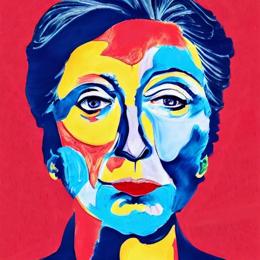 Image similar to abstract gouache portrait of hillary clinton's face, painted during a manic schizophrenic episode