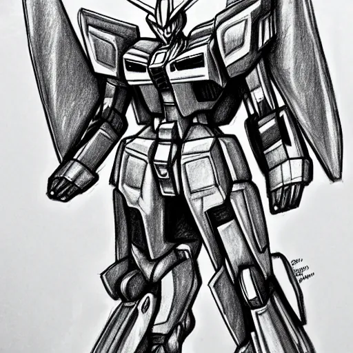 Prompt: pencil sketch of a futuristic gundam robot, detailed sketch, detailed armor, detailed head, anime illustration, manga style, sharp pencil