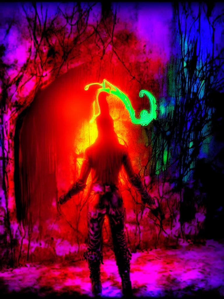 Prompt: glowing fantasy horror blacklight poster hdr