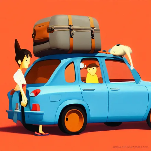 Prompt: goro fujita ilustration 4 x 4 car full of suitcases, painting by goro fujita, sharp focus, highly detailed, artstation