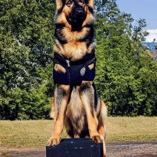 Prompt: a majestic German shepherd standing on the runaway of a fashion show