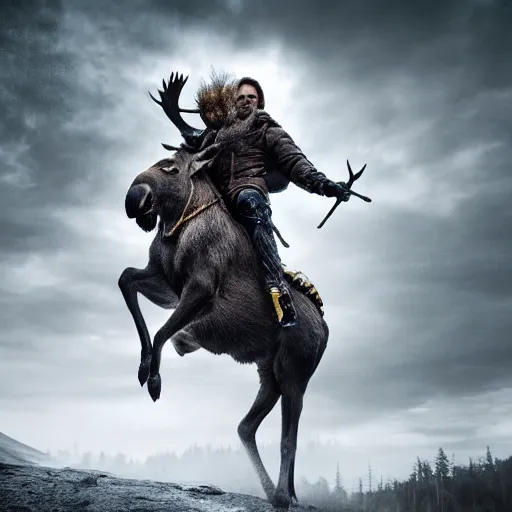 Prompt: the king of sweden riding a moose, hyperrealistic photograph, dim volumetric lighting, 8 k, octane beautifully detailed render, extremely hyper detailed, intricate, epic composition, cinematic lighting, masterpiece, trending on artstation, very very detailed, stunning, hdr, smooth, sharp focus, high resolution, award, winning photo, dslr, 5 0 mm