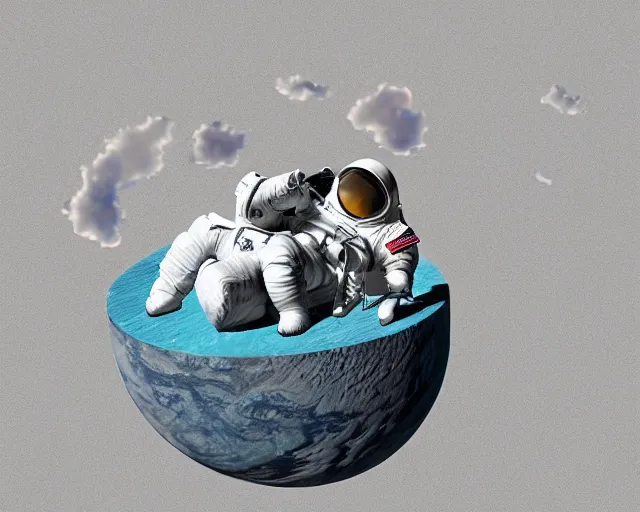 Prompt: an astronaut sitting on a cloud, 3d art by marco zagara