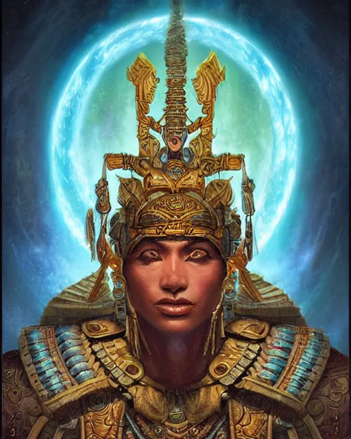 Image similar to digital painting of itzamna, mayan chief god, ruler of heaven of night and day, by filipe pagliuso and justin gerard, symmetric, fantasy, highly detailed, realistic, intricate, portrait, sharp focus, tarot card