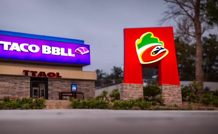 Image similar to photograph of a Taco Bell that says China on the sign, one point perspective, 1-point perspective, tilt shift, sigma 85mm f/1.4, 4k, depth of field, high resolution, 4k, 8k, hd, full color