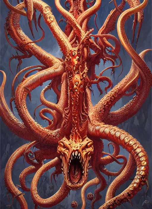 Prompt: painting of the hydra, d & d, gruesome, monstrous, classical, lovecraftian, satanic, fantasy, intricate, highly detailed, digital painting, artstation, concept art, smooth, sharp focus, illustration, art by artgerm and michelangelo and nicolas poussin