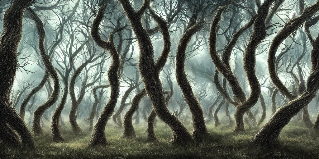 Prompt: forest of windswept windswept windswept trees (no soil), high quality fantasy art, 4k