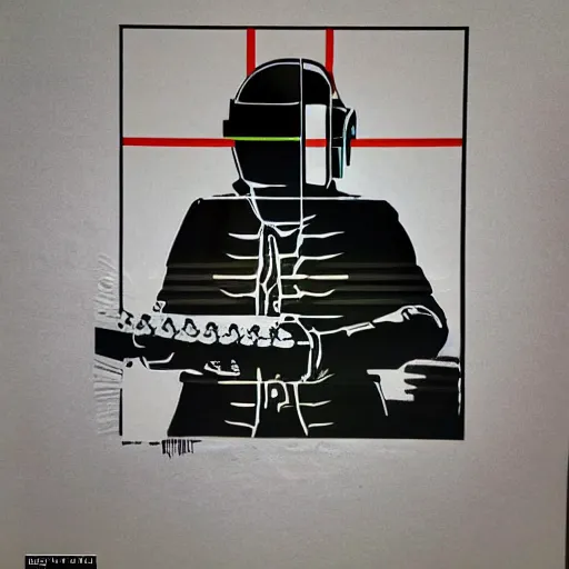 Image similar to individual daft punk silk screen banksy style