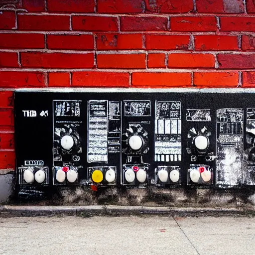 Image similar to Street-art painting of a TB303 in style of Banksy, photorealism