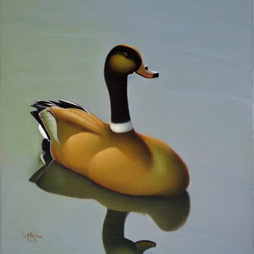 Prompt: a duck on the prowl oil painting raphael