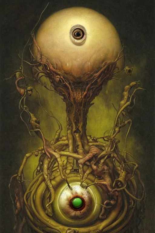 Image similar to portrait of a jar of eyeballs in the style of wayne barlowe, gustav moreau, goward, bussiere, roberto ferri, santiago caruso, luis ricardo falero, austin osman spare