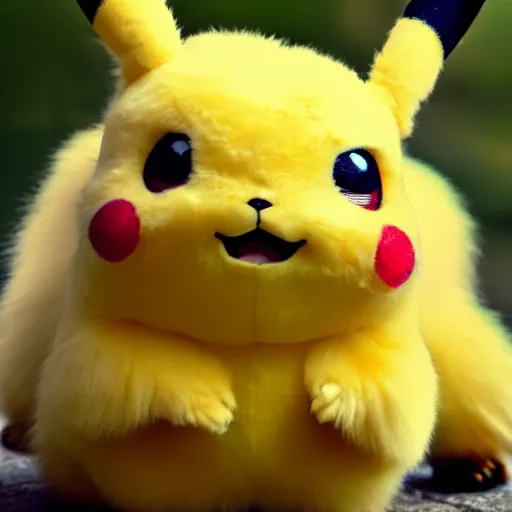 Prompt: national geographic 3 5 mm nature photo of a fluffy pikachu