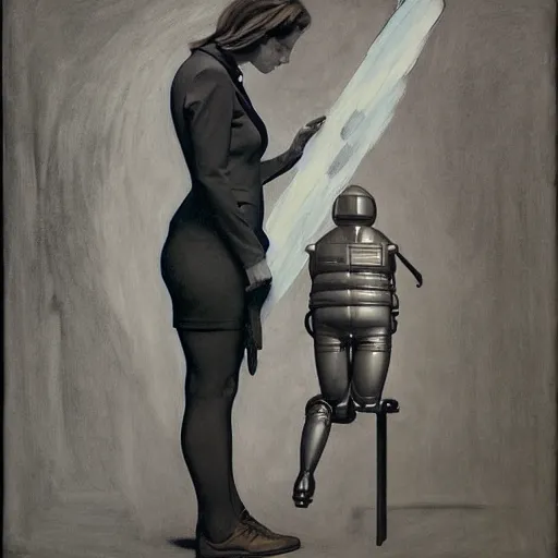 Image similar to charcoal drawing portrait of an astronaut woman in suit by edward hopper and jenny saville and raphael, darek zabrocki, alphonse mucha, simon stalenhag