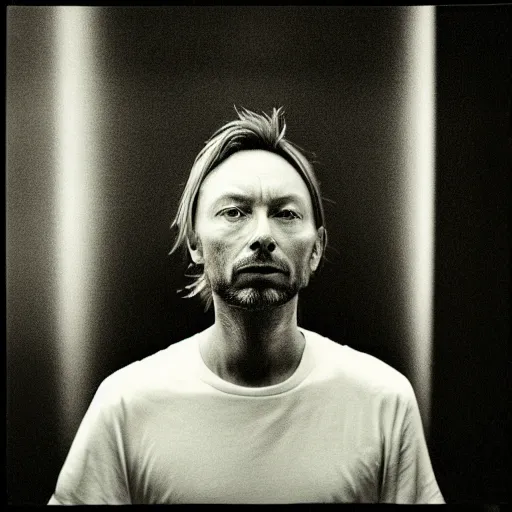 Prompt: Thom Yorke singer songwriter 1995, a photo by Colin Greenwood, ultrafine detail, chiaroscuro, private press, associated press photo, angelic photograph, masterpiece