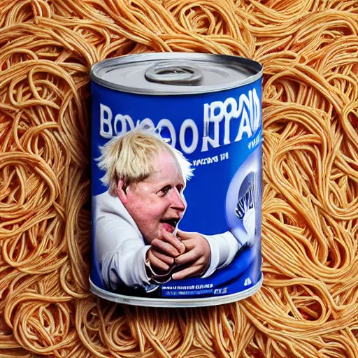 Image similar to Boris Johnson cradling can of Spaghetti-O's, beautiful, delicate, hyper realistic, 4K, HD