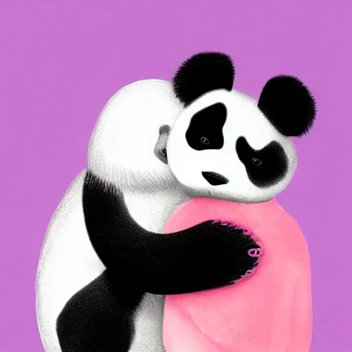 Image similar to panda bear hugging a white duck, digital art, stylized painting, trending on artstation, award winning art, cute pastel colors