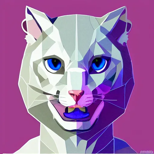 Prompt: aesthetic albino panther fursona portrait, commission of a anthropomorphic kitten, fursona wearing stylish clothes, holographic winter armosphere, pastel simple art, low poly