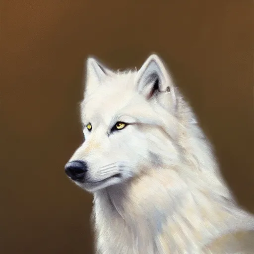 Image similar to A portrait of a white wolf wearing a crown, oil painting, award winning masterpiece, artstation