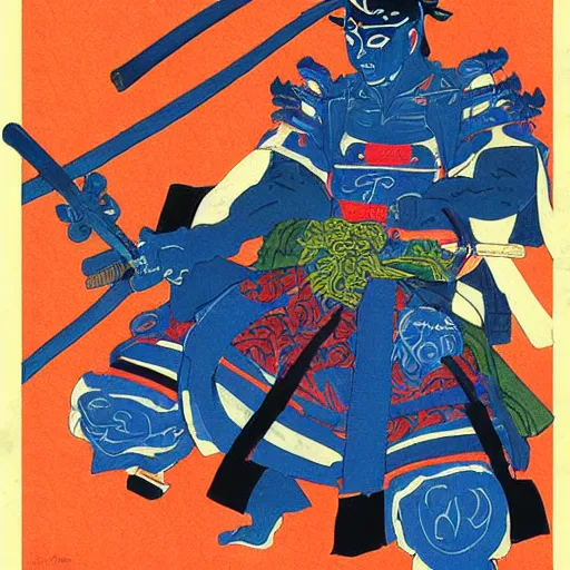 Prompt: a painting of a samurai but a blue oni demon 鬼 👹, poster art by otomo katsuhiro, cgsociety, reimagined by industrial light and magic, official art, poster art