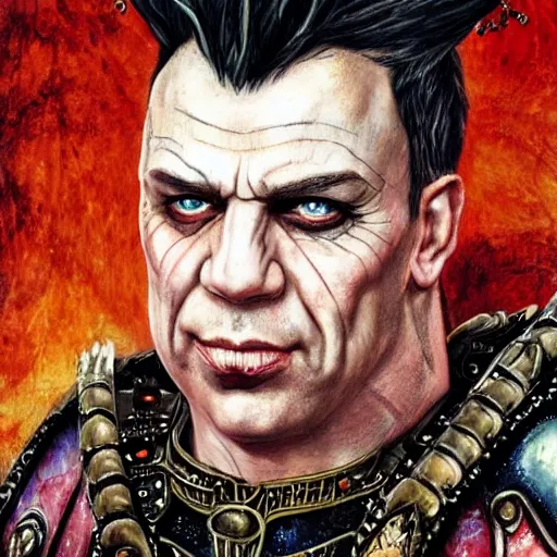 Prompt: Till Lindemann as chaos marine. epic game portrait. Highly detailed, highly recommended. fantasy art by Botticelli