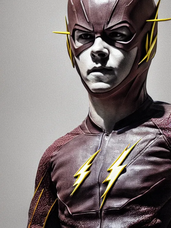 Image similar to portrait, dylan o'brien as the flash, lightning!!!, hyperrealism, moody lighting, intricate, 8 k