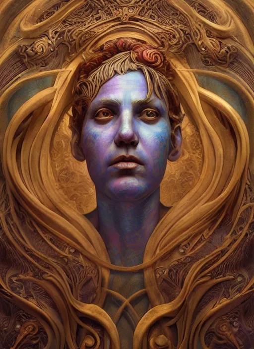 Image similar to roman emperor, wooden art nouveau swirls, subsurface scattering, in the style of james jean and tomasz alen kopera, mystical colors, rim light, beautiful lighting, 8 k, stunning scene, raytracing, octane render, trending on artstation