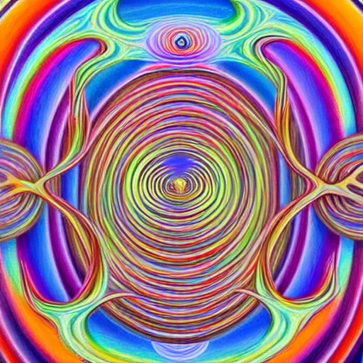 Prompt: hyper dream waves, trending on artstationhd, painting by alex grey and greg rutowski, psychedelic artwork