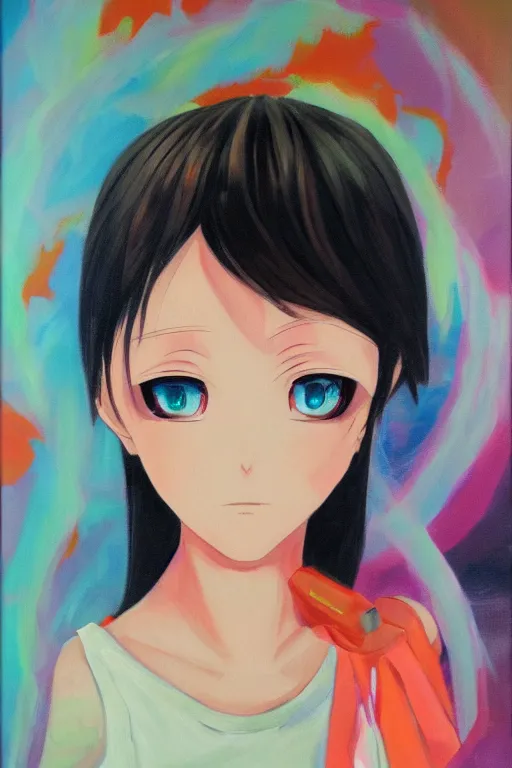 Image similar to y 2 k anime girl, oil on canvas