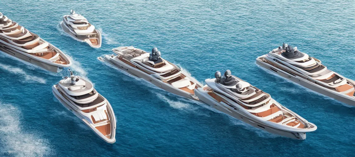 Prompt: a 3 d octane render of a race between super luxury yachts in portofino, riva, italian design, professional shot, ultra detailed, hd