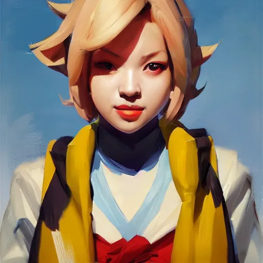 Image similar to greg manchess portrait painting of himiko toga as overwatch character, medium shot, asymmetrical, profile picture, organic painting, sunny day, matte painting, bold shapes, hard edges, street art, trending on artstation, by huang guangjian and gil elvgren and sachin teng