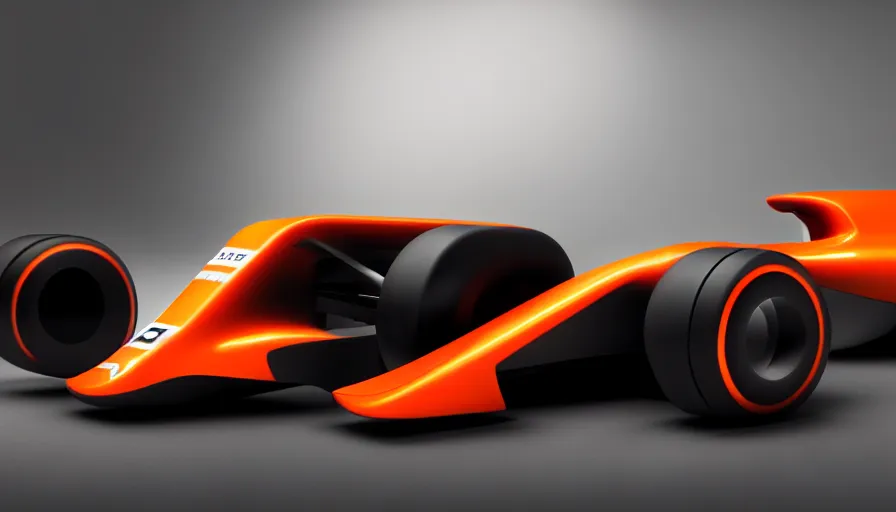 Image similar to futuristic F1 car designed by Apple, studio light, small orange accents, octane render