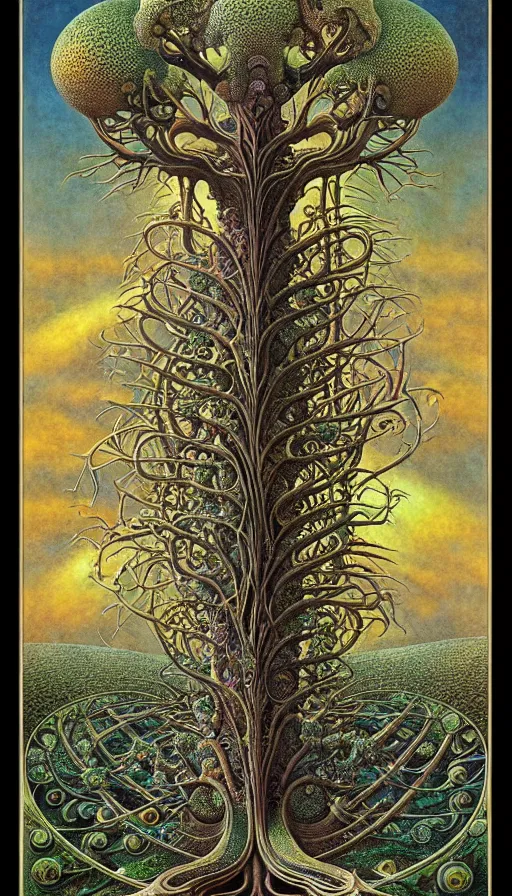 Image similar to tree of life by roger dean and andrew ferez, art forms of nature by ernst haeckel, divine chaos engine, symbolist, visionary, art nouveau, botanical fractal structures, organic, detailed, realistic, surreality