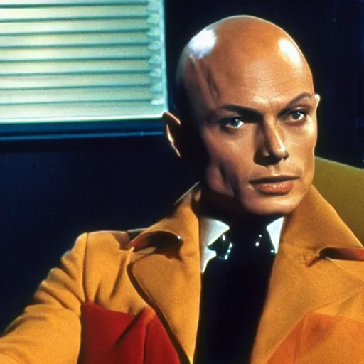 Prompt: Yul Brynner as Professor X in a 1960s X-Men film, technicolor