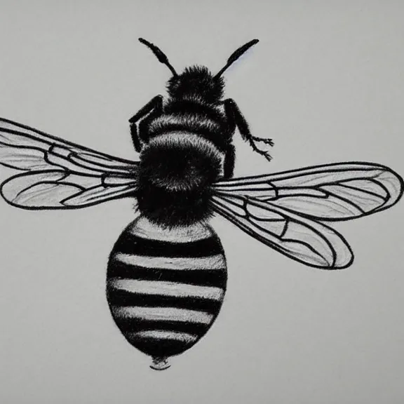 Image similar to a pencil drawing of a bee flying over a flower. by pen tacular