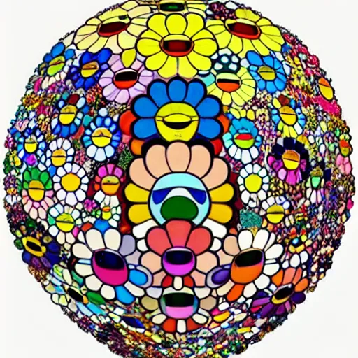 Prompt: a brain made out of colorful flowers, art by Takashi Murakami,