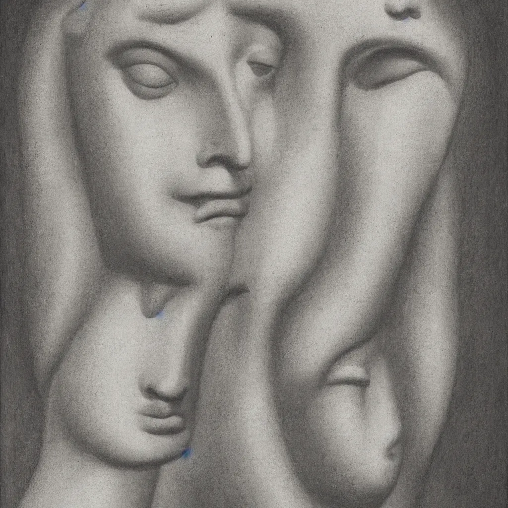 Image similar to portrait of a goddess face looking directly into the camera multiplying to infinity in the style of abercrombie, gertrude, in the style of archipenko, alexander